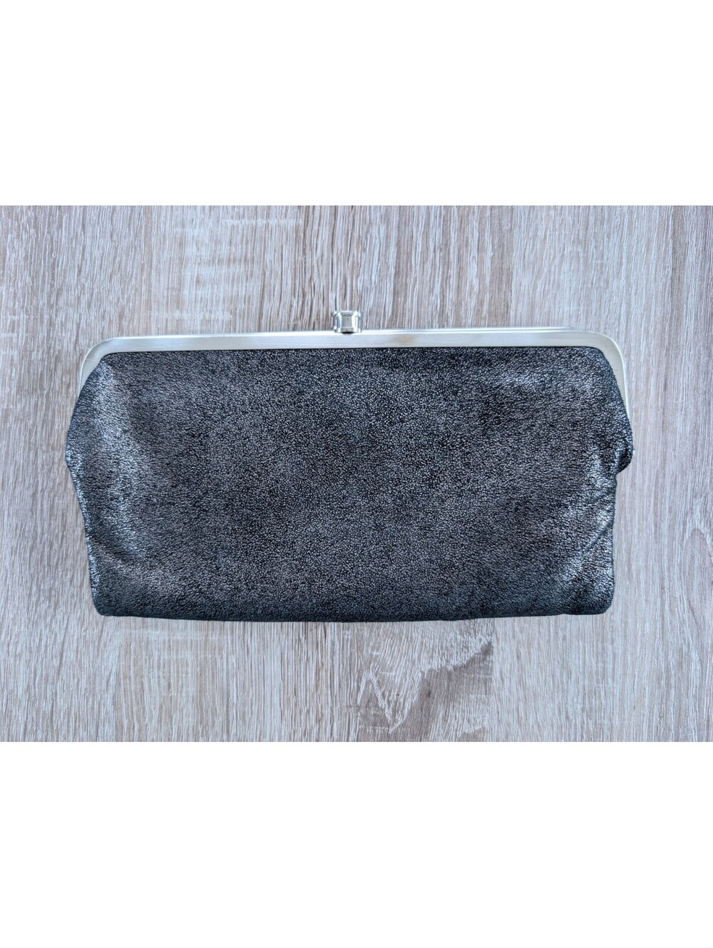 HOBO The Original Lauren Embossed Leather Double Kiss Lock Wallet Black Clutch